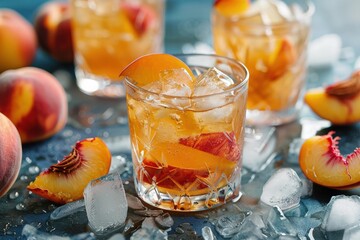 Wall Mural - a close up of a glass with ice and fruit