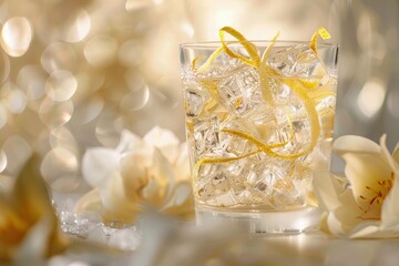 Wall Mural - a glass filled with ice and lemon slices