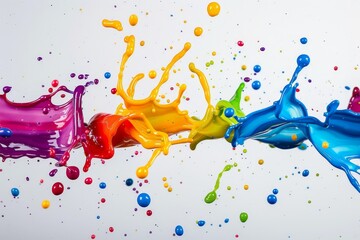 Poster - A group of colorful paint splashes collide and intermingle in a whimsical and lively display of artistic chaos, Playful splatters and splashes adding a whimsical touch