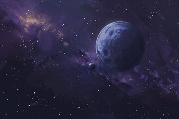 Poster - An artists rendition of a planet drifting in the vastness of space, surrounded by distant stars and nebulae, Playing with gradients of deep space colors