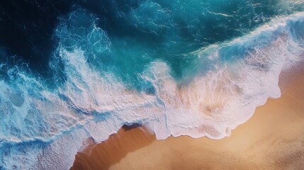 Wall Mural - Aerial View of Waves Crashing on Sandy Beach