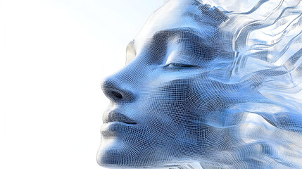 Poster - A digital representation of a serene face with flowing lines, suggesting motion and emotion.