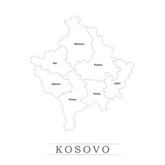  Administrative regions of KOSOVO. Province, state, division name with white map with black outline. Vector illustration	