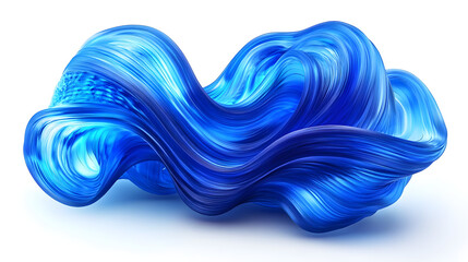 A dynamic, swirling blue abstract shape resembling fluid motion.