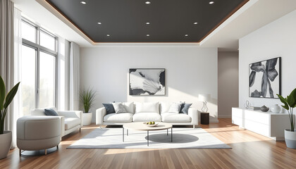 Wall Mural - modern living room isolated with white highlights, png