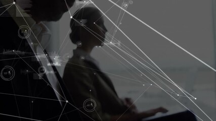 Poster - Data processing and network connections animation over business professionals using tablets