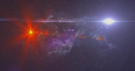 Wall Mural - Colorful lens flares and nebula animation over starry space background