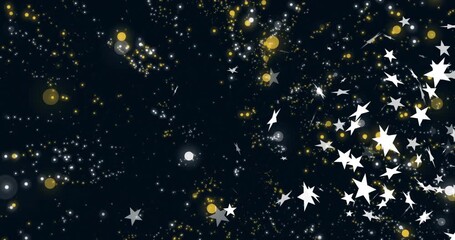 Sticker - Stars and sparkles animation over dark background with glowing particles