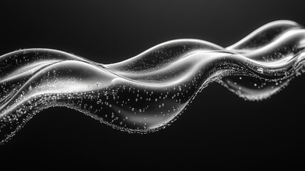 Poster - Wavy Liquid Surface with Air Bubbles on a Black Background