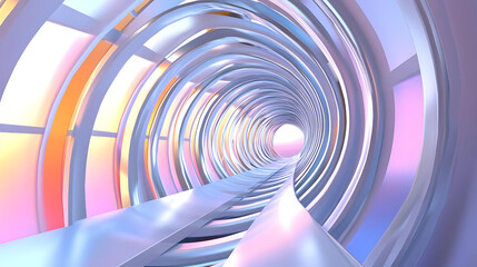 Wall Mural - A futuristic tunnel with smooth, reflective surfaces and soft pastel colors.