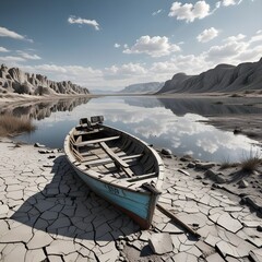 boat aground on the shore of a lake