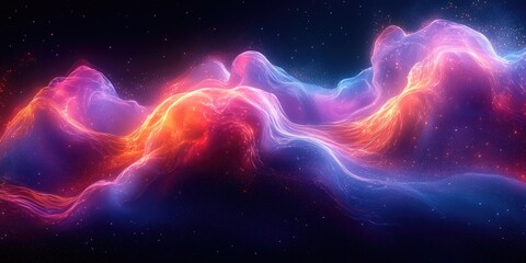 Poster - Abstract Cosmic Landscape with Glowing Nebulae and Stars