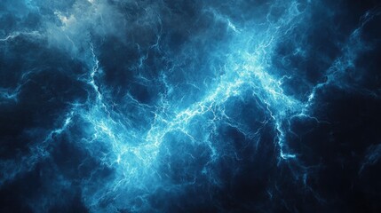 Wall Mural - electric texture. blue lightning on dark sky background. thunderbolt background