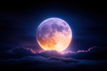 a mesmerizing full moon shines brightly over dark clouds, creating a serene and mystical night sky a
