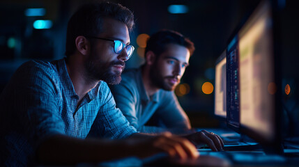 Wall Mural - tech startup founders working late