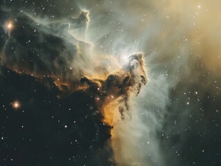 Wall Mural - the image captures a cosmic scene from deep space, featuring a striking nebula with vivid clouds of 