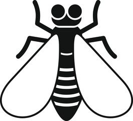 Sticker - Simple vector icon of an insect with striped body and big eyes spreading its wings