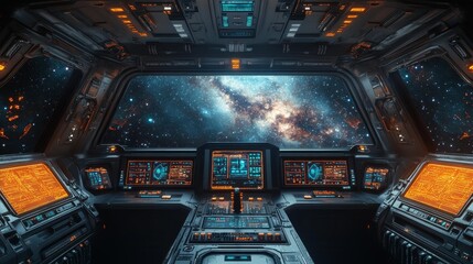 spaceship cockpit with starry view - generative ai
