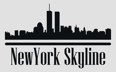 Wall Mural - The city skyline. New York. Twin towers. Silhouettes of buildings. Vector on a gray background