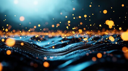 An abstract illustration of a futuristic world, with glowing lights, lines, and forms symbolizing innovation and progress.