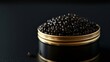 © VK Studio - A close-up of a jar filled with black caviar against a dark background, highlighting luxury, sophistication, and the culinary delight.