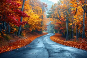 Wall Mural - Beautiful road on a fall trip