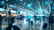 © spyrakot - Dynamic Airport Terminal with Travelers and Seamless Connectivity through Digital Icons and Wi-Fi Signals