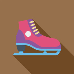 Canvas Print - Pink ice skate with long shadow is standing on brown background