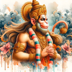 Sticker - Watercolor Lord Hanuman background image