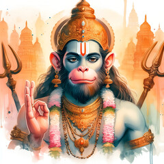 Poster - Watercolor Lord Hanuman background image