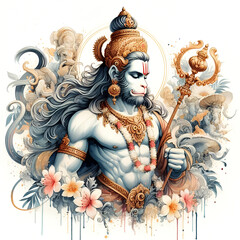 Sticker - Watercolor Lord Hanuman background image