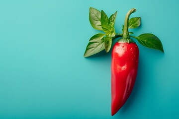 Wall Mural - Red Pepper over mint color background