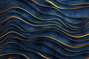 Wall Mural - Abstract Blue and Gold Wavy Lines