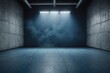 © ThomasLENNE - Abstract technology background, Empty dark blue cement floor, studio room with smoke floating up the interior texture, wall background, spotlights, laser light, digital future technology concept