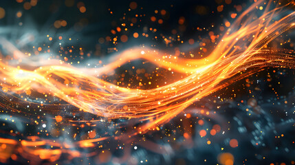 Wall Mural - Abstract Background with Orange Glowing Lines and Particles