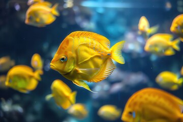 Yellow Fish in Water. Tropical Fish Swimming in Natural Ocean Habitat