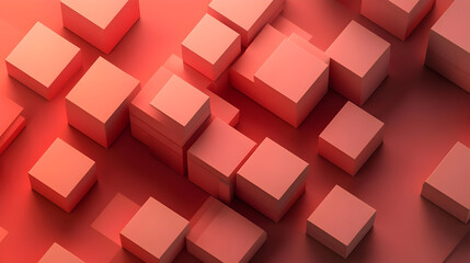 Canvas Print - A visually striking arrangement of 3D cubes in varying heights and shades of red.