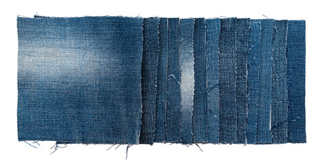 Poster - Piece of torn denim on a white background. Denim texture