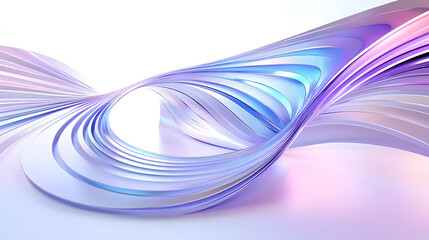 Canvas Print - Abstract 3D rendering of a swirling, iridescent, multi-layered, and shiny ribbon in blue and purple on a white background.