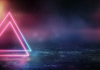 Poster - Neon Triangle Abstract Design With Starry Background