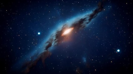 Wall Mural - Video of distant galaxy seen from deep space, with glowing core and swirling arms, surrounded by stars and cosmic dust, representing vastness and beauty of universe