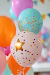 Canvas Print - Colorful Balloons and Stars at a Celebration