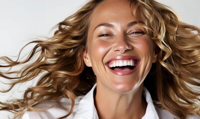 Wall Mural - Portrait of a smiling businesswoman looking at the camera and laughing