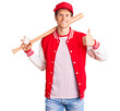 © Krakenimages.com - Young handsome man playing baseball holding bat and ball smiling happy and positive, thumb up doing excellent and approval sign