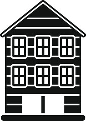 Poster - Simple black and white vector icon of a two storey building facade with a garage door