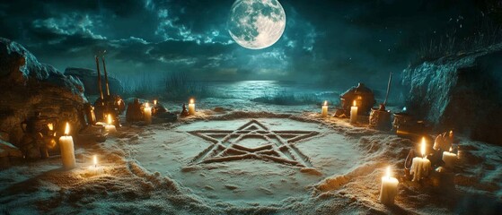 Pentacle Moonlit Ritual Wicca, Paganism Religion Spiritual Symbol