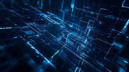Conceptual technology blueprint illuminated glowing lines.