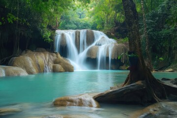 Wall Mural - Serene Waterfall in Lush Forest