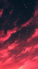 Wall Mural - red sky red clouds starry background anime style aesthetic atmosphere, mobile phone wallpaper, defin