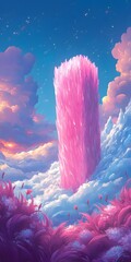 Sticker - Pink Crystal Tower in the Clouds